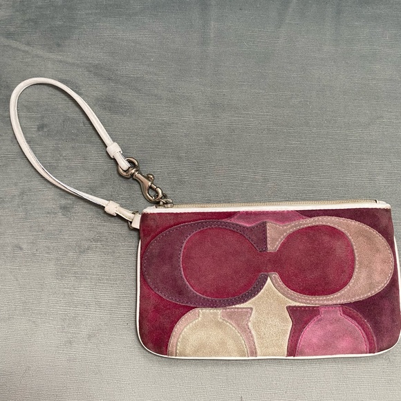 Coach Handbags - Coach limited edition op art suede pink Multicolor Wristlet Clutch vintage EUC